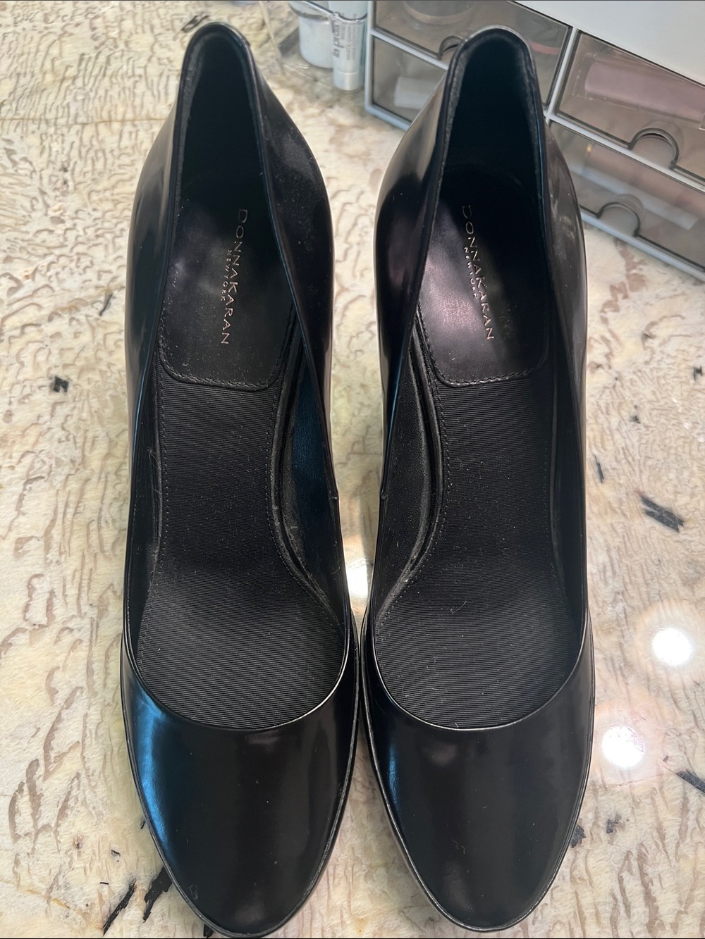 Donna Karan Black Patent Leather Round-Toe High Heels